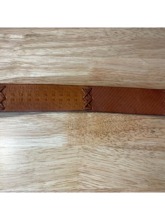 Fossil Whipstitch Tooled Leather Belt Women M Brown Boho Hippie main image 7